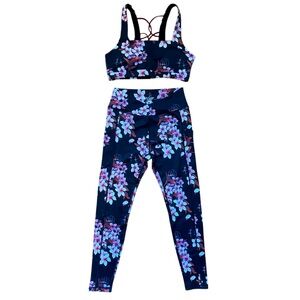 Iron Yokai Black Plum Blossom Sports Bra & Leggings Matching Activewear Set
